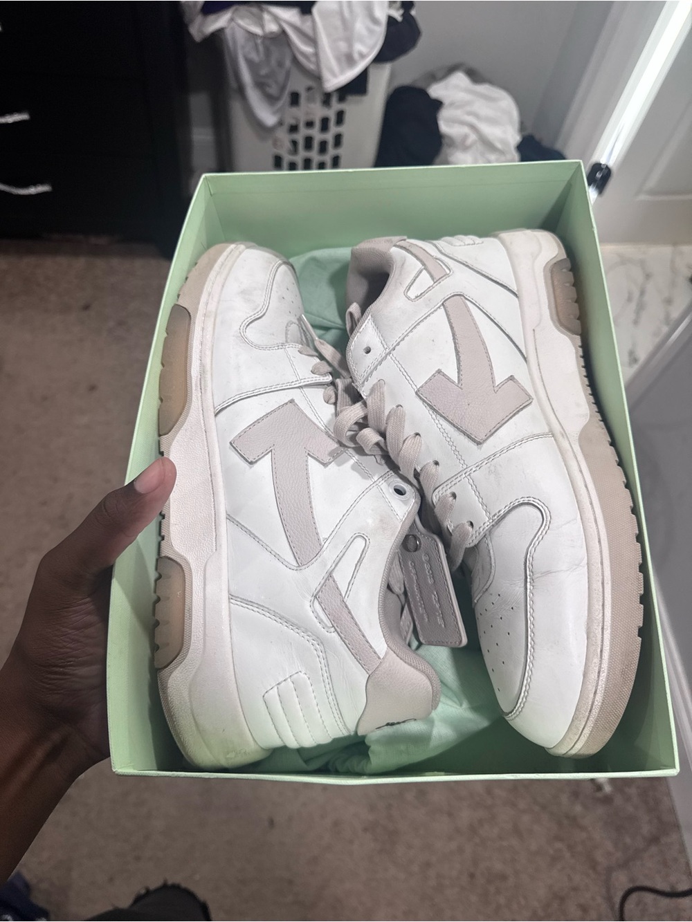 Off-White Men's White & Taupe Athletic Sneakers